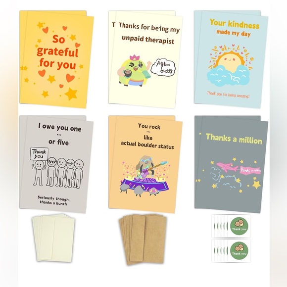 Other - 12 Pack Cute Thank You Cards w Envelopes Stickers 5x7 Blank NEW